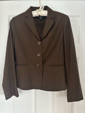Talbots Lightweight Wool, Women's Brown Three-Button Notch Collar Blazer